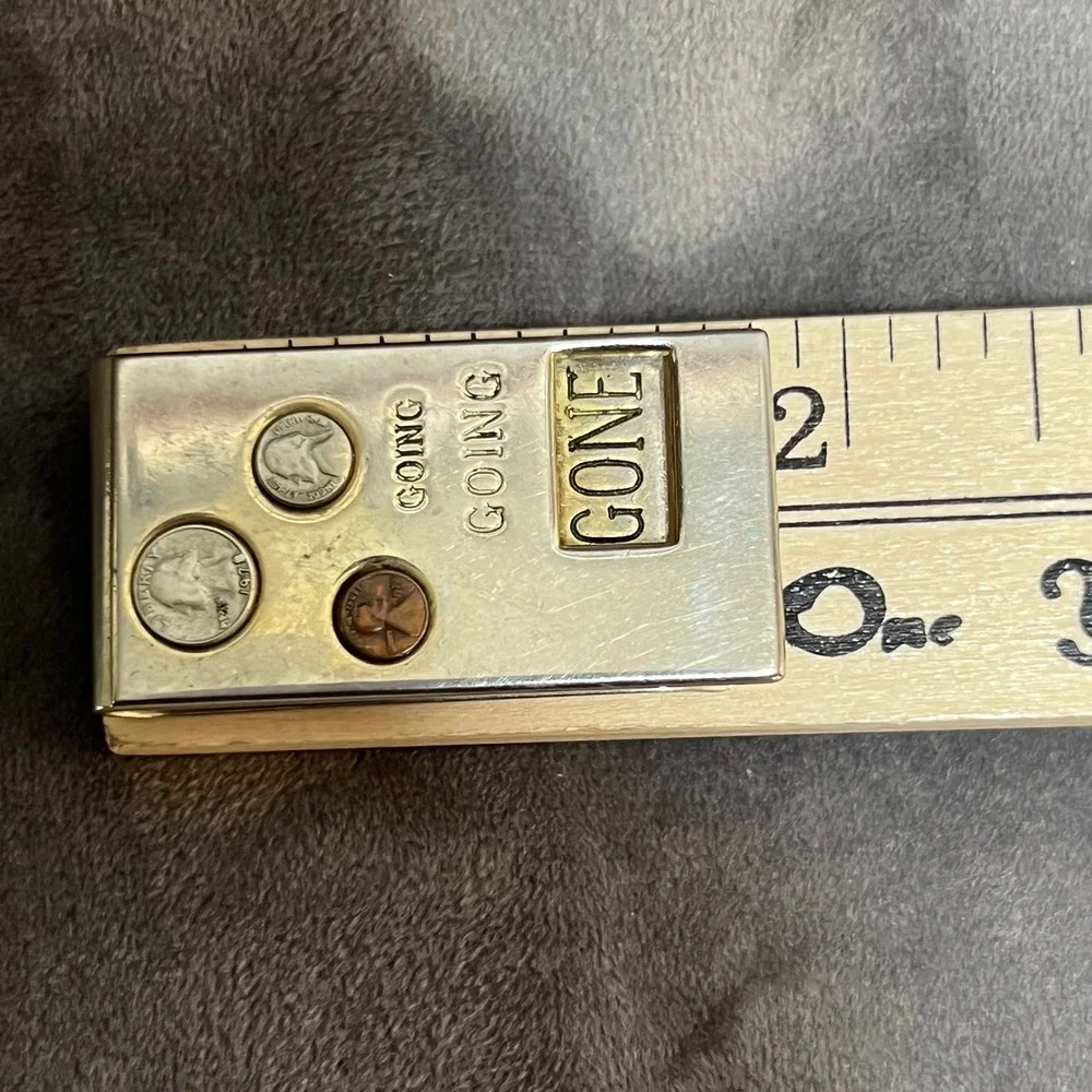 Vintage Going Going Gone Money Clip Novelty US Coins Quarter Nickel Penny